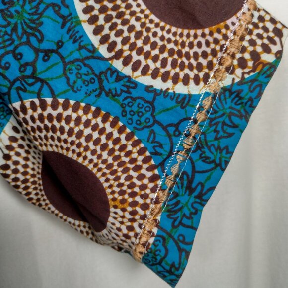 Handmade African Print Shirt Men XL Blue Tribal Mandala Fruit Snap Embroidered - Picture 13 of 16